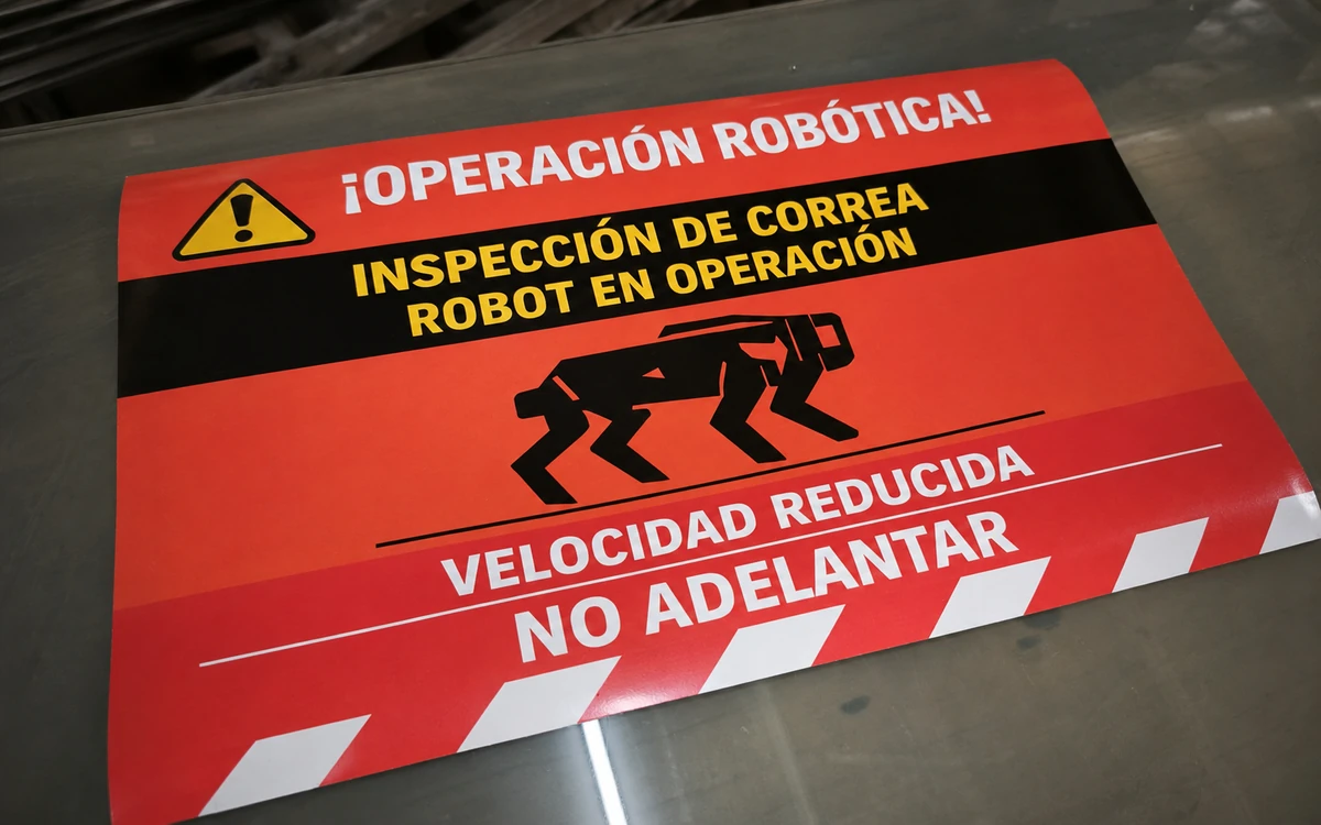Señal de advertencia robótica industrial